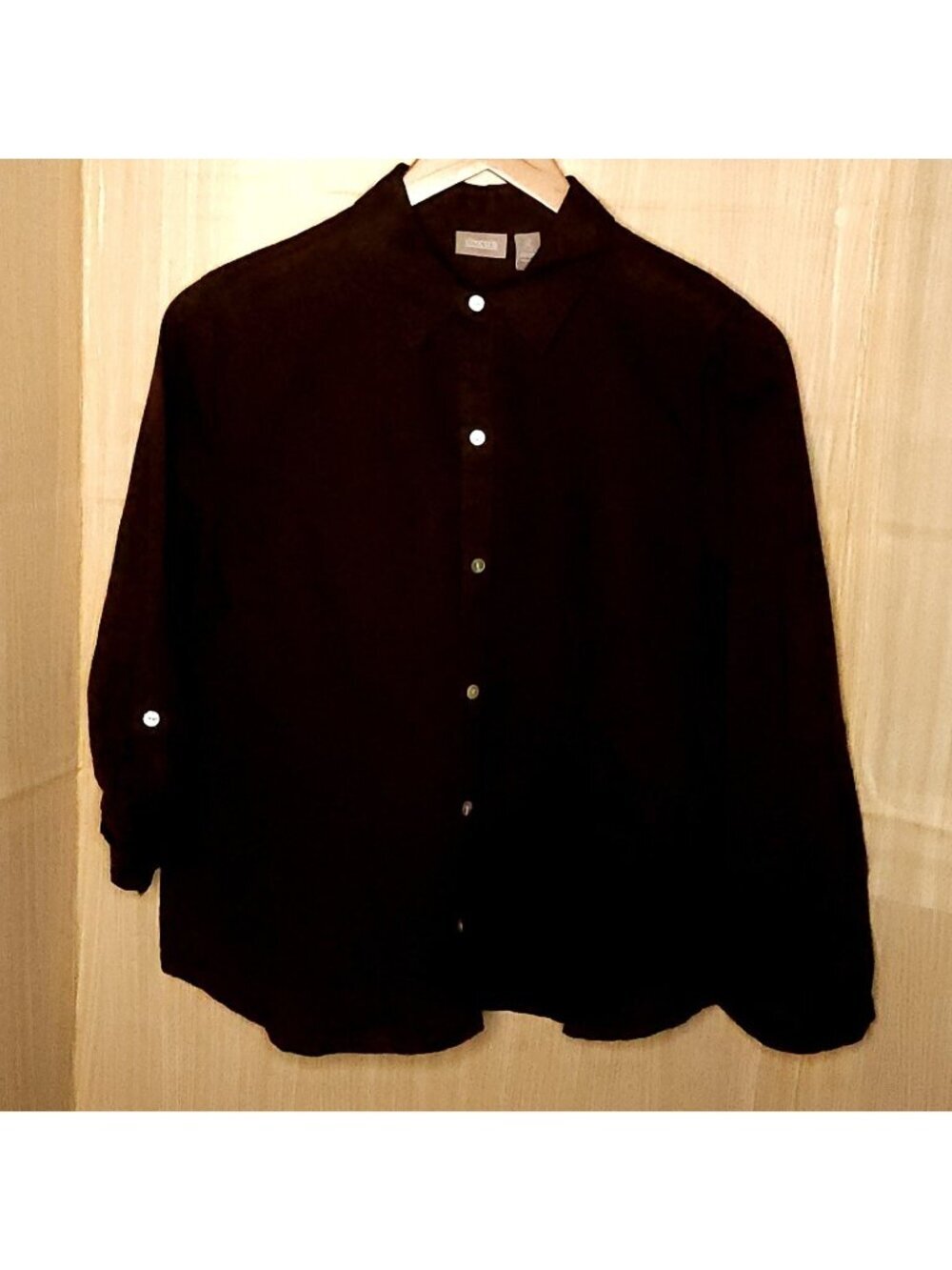 Chico's Womens Brown Linen Blend Button Front Top Large